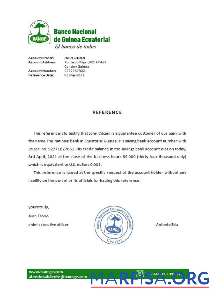 Realistic Equatorial Guinea The National Bank reference sample